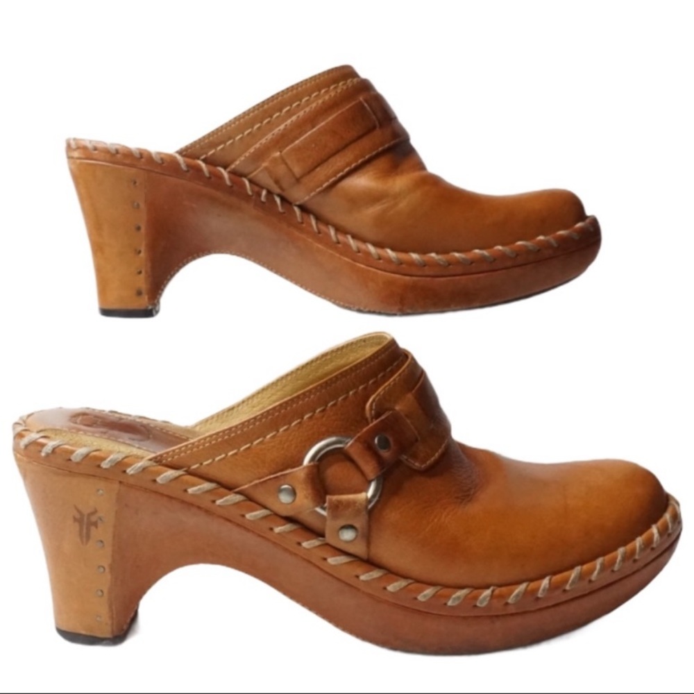 Frye NWT Charlotte Ring Brown Leather Mules shoes